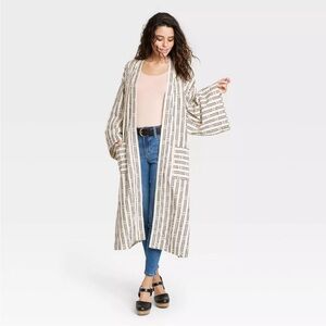 Universal Thread Striped Yarn Dyed Duster Kimono Oatmeal and Black
